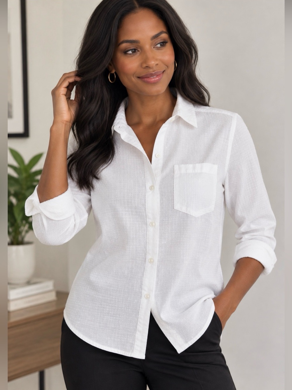 Ann Taylor LOFT Classic Textured White Button Down Shirt. 100% Cotton. Small
